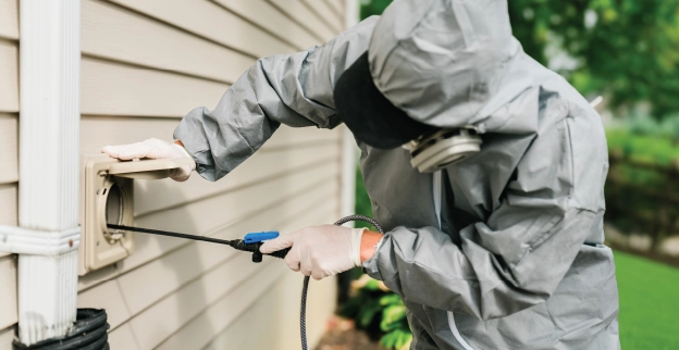 Cleaning dryer vent with protective gear outside